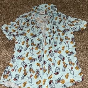 Graphic button down short sleeve shirt